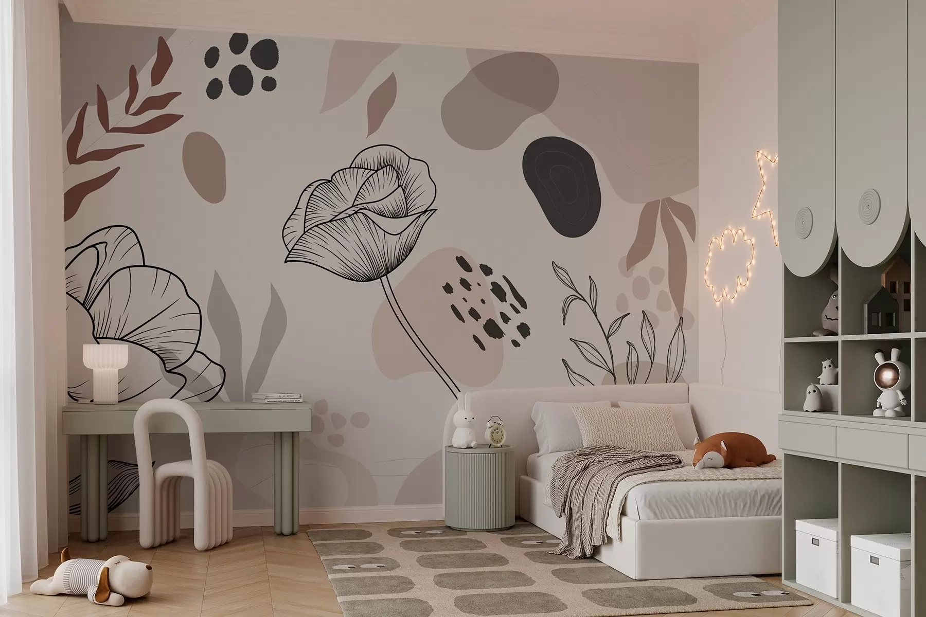 fotószőnyeg Absztrakt botanikai illusztráció virágokkal csekkekkel w03275