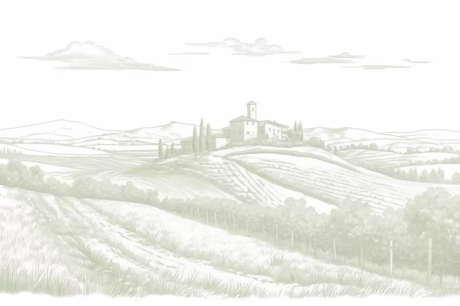 fotószőnyeg Toszkána tájak, Olaszország, szőlőskertek, természet, régi kastély, zöld színek w03349v2