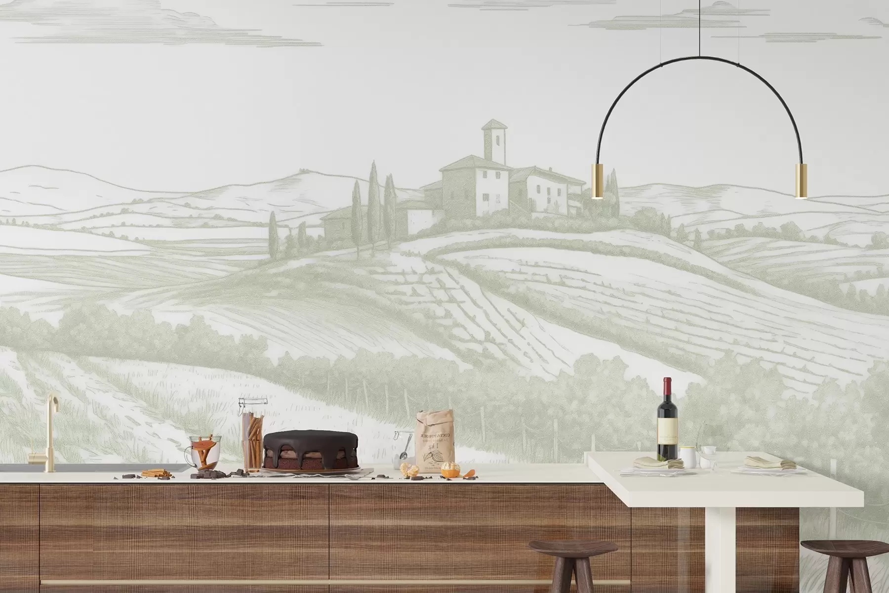 fotószőnyeg Toszkána tájak, Olaszország, szőlőskertek, természet, régi kastély, zöld színek w03349v2