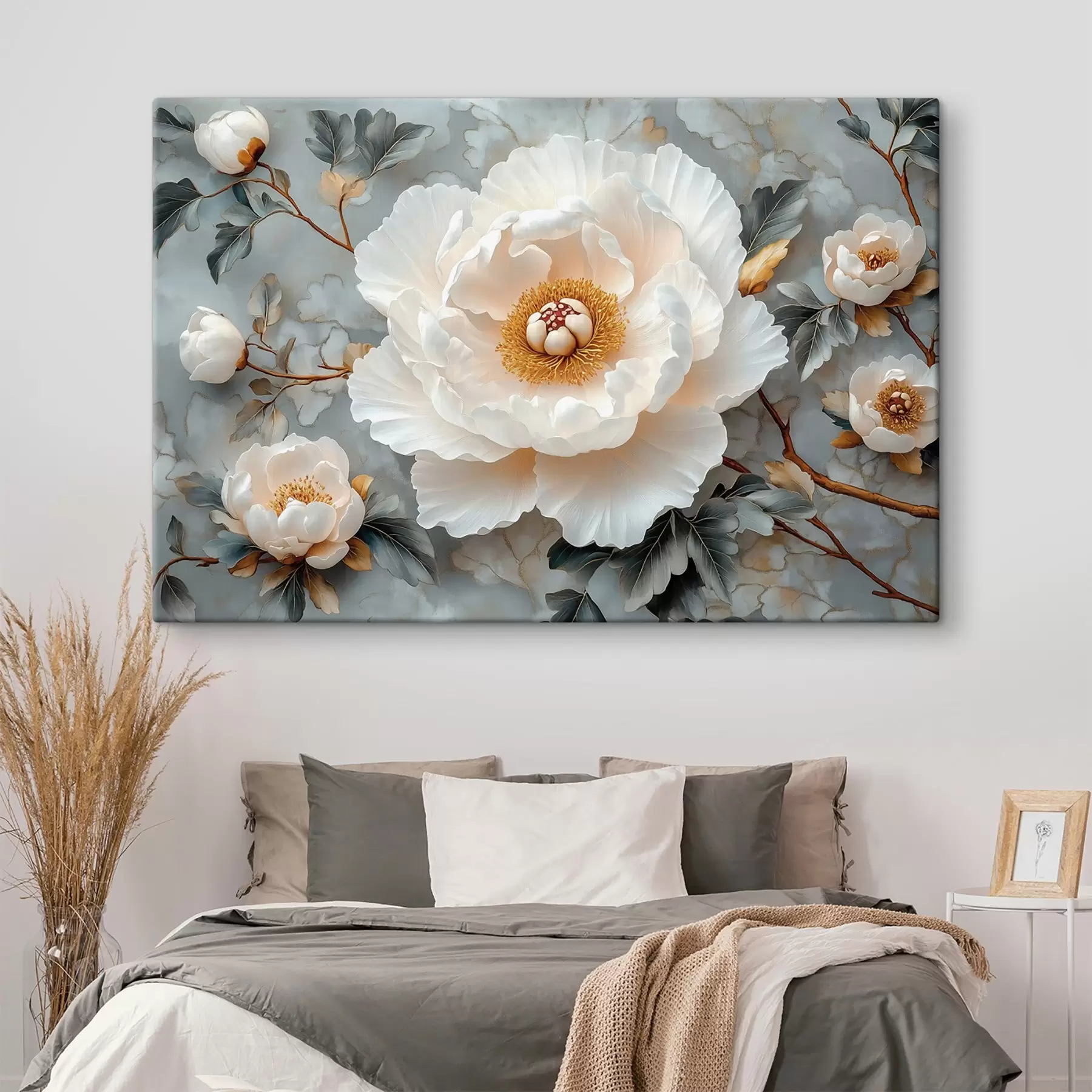 fotótapéta Gyönyörű bazsarózsa levelek és kis bazsarózsák hátterében s43315