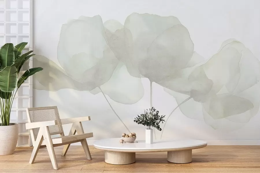 fotószőnyeg Gyönyörű virágok, lágy pasztell, minimalizmus, természetes, rusztikus, bézs és zöld w03407