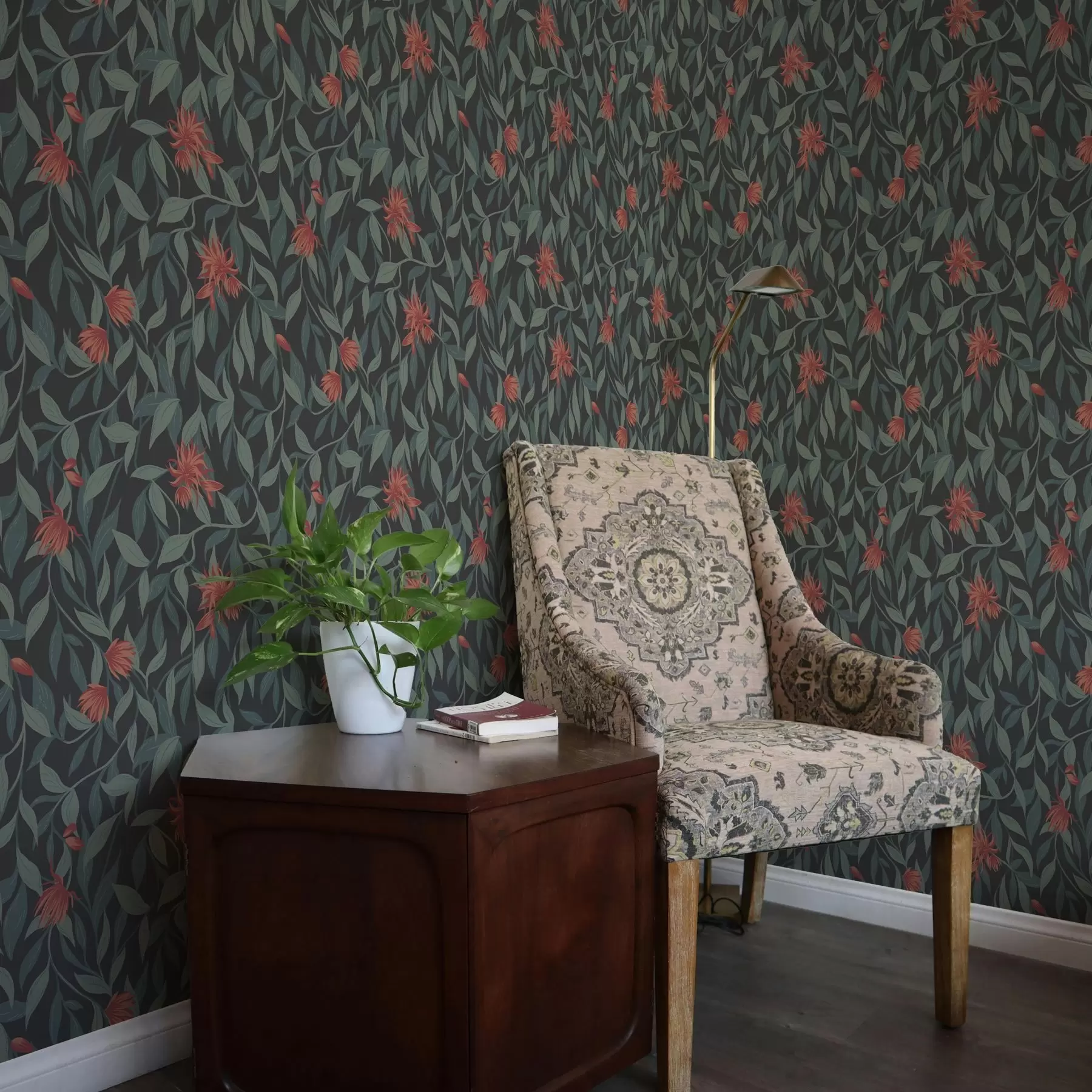 fotószőnyeg Lógó ágak piros virágokkal a00052v1