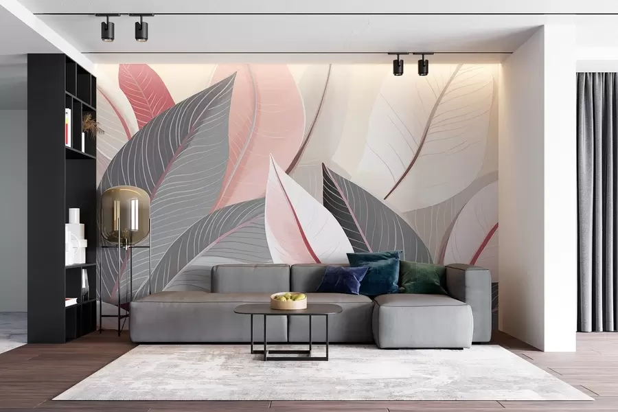 fotószőnyeg Szürke és rózsaszín tónusú levelek közelképe w08944v1