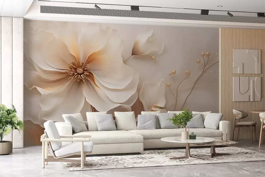 fotószőnyeg Bézs és világosbarna vadon élő füvek bézs színű virágokkal w08960