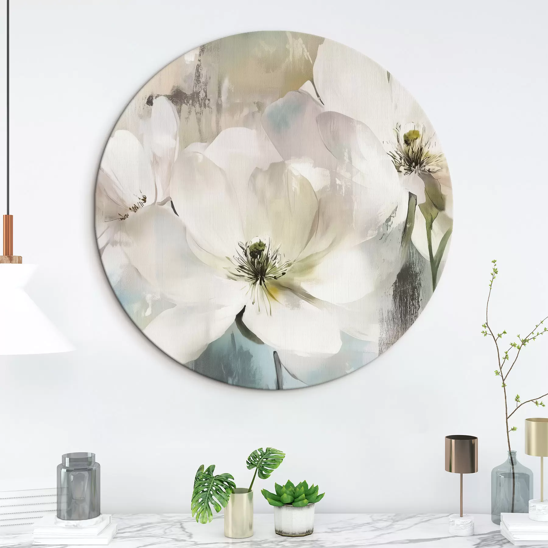 fotótapéta Fehér virágok olajfesték stílusban r43903