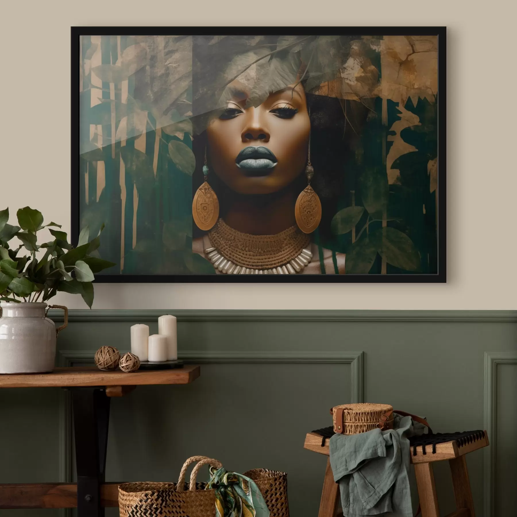 fotószőnyeg Lány arca absztrakt erdei háttéren f43466