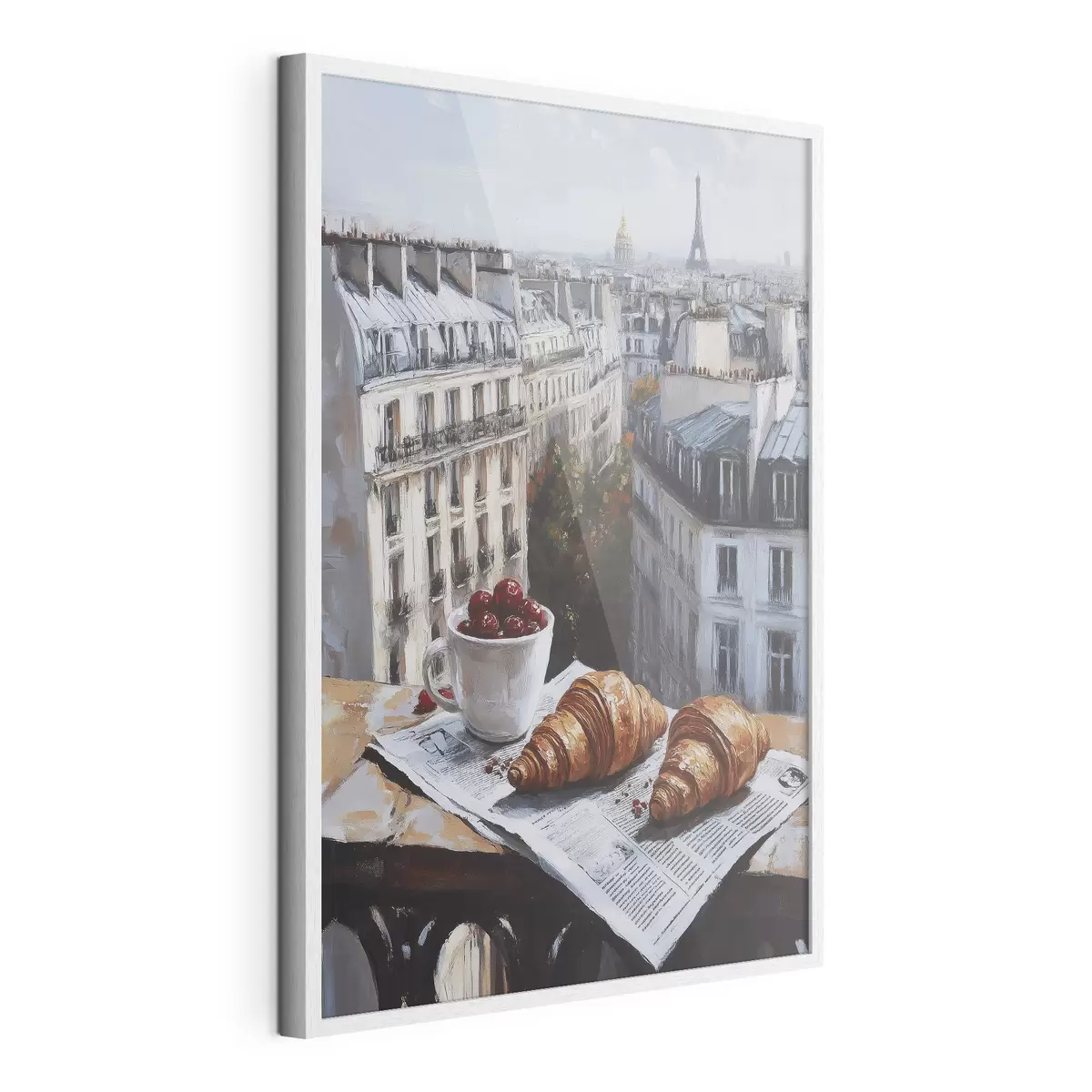 Plakát a sziklán Párizs reggel, kávé croissant-nal, városnézés, olaj stílusú rajz f43892