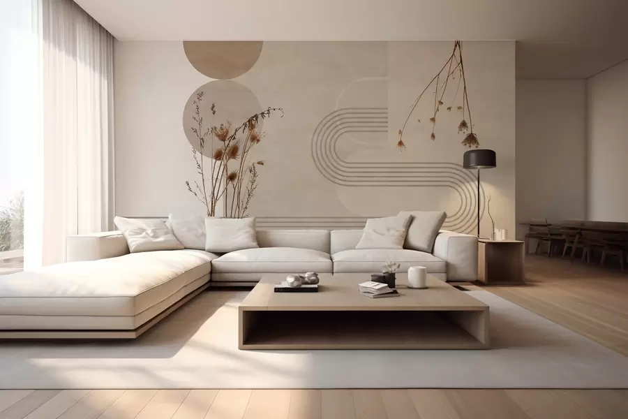 fotószőnyeg stílusos geometria és szárított virágok bézs árnyalatokban w03449