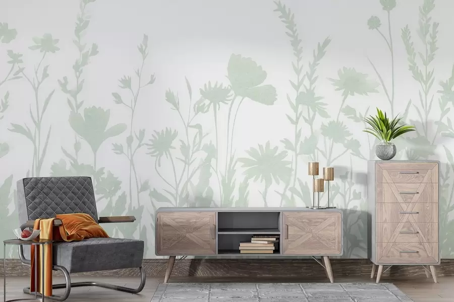 fotószőnyeg Nyári rét, rusztikus, virágok, zöld színpaletta  w03670v3