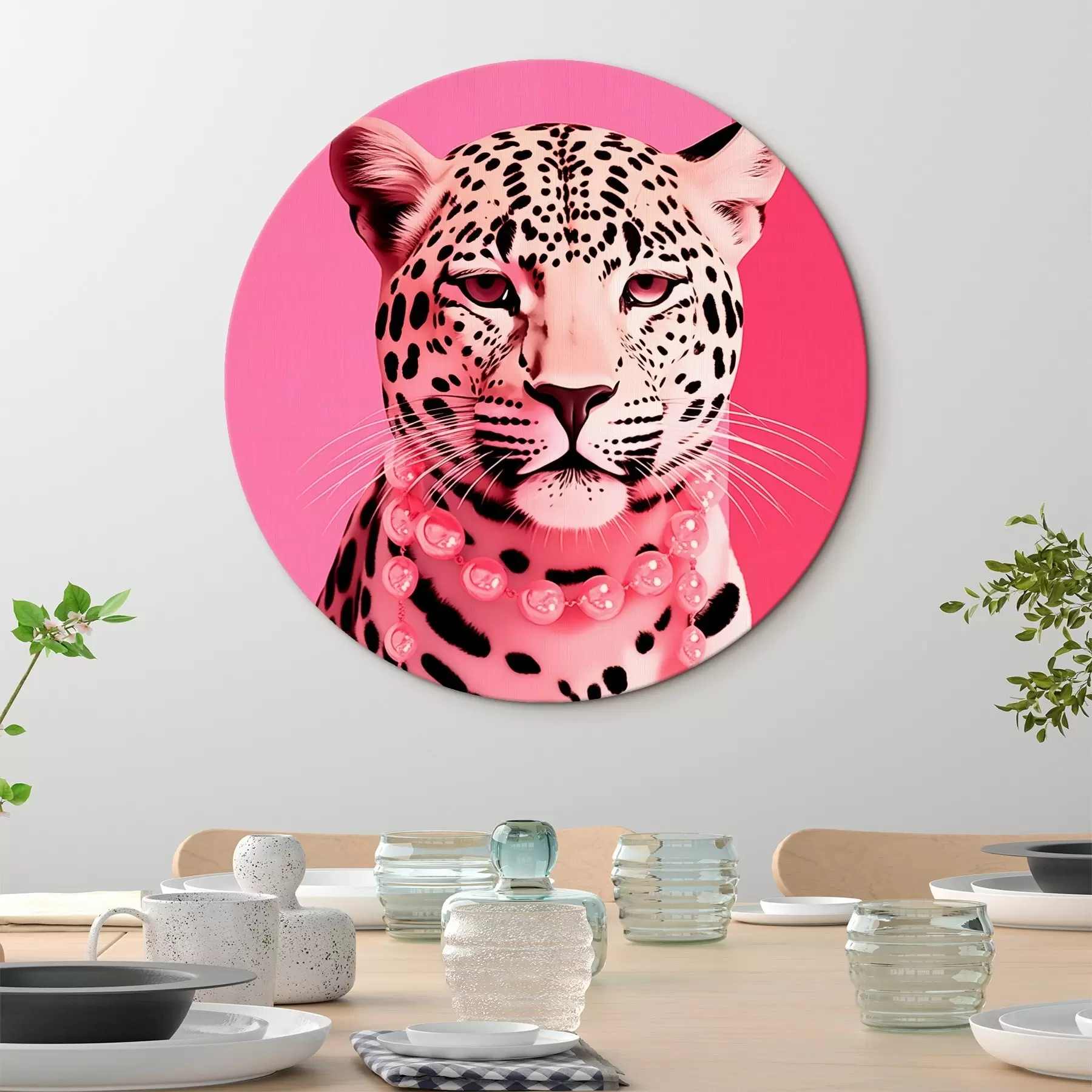fotótapéta Portré egy leopárd rózsaszín nyaklánccal r43976