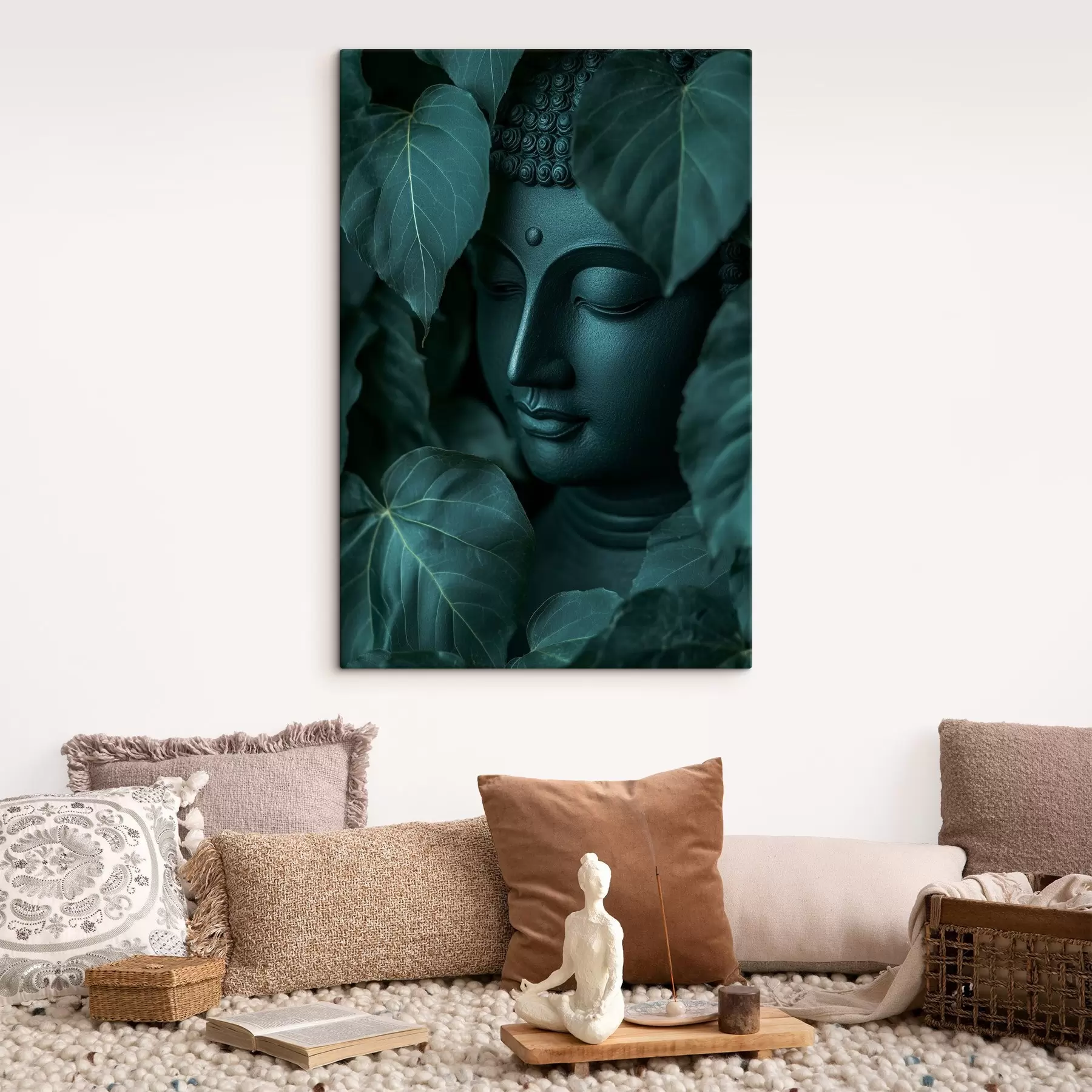 fotótapéta Buddha a zöld levelekben, buddhizmus, trópusi, realizmus, trópusi s44004