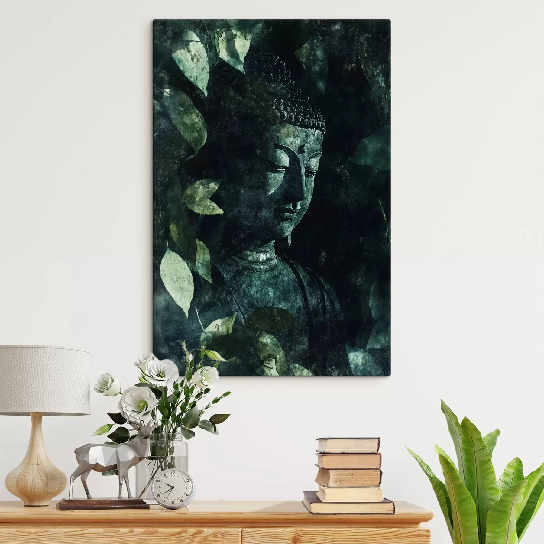 fotótapéta Meditáló Buddha a zöld levelekben, spirituális s44029