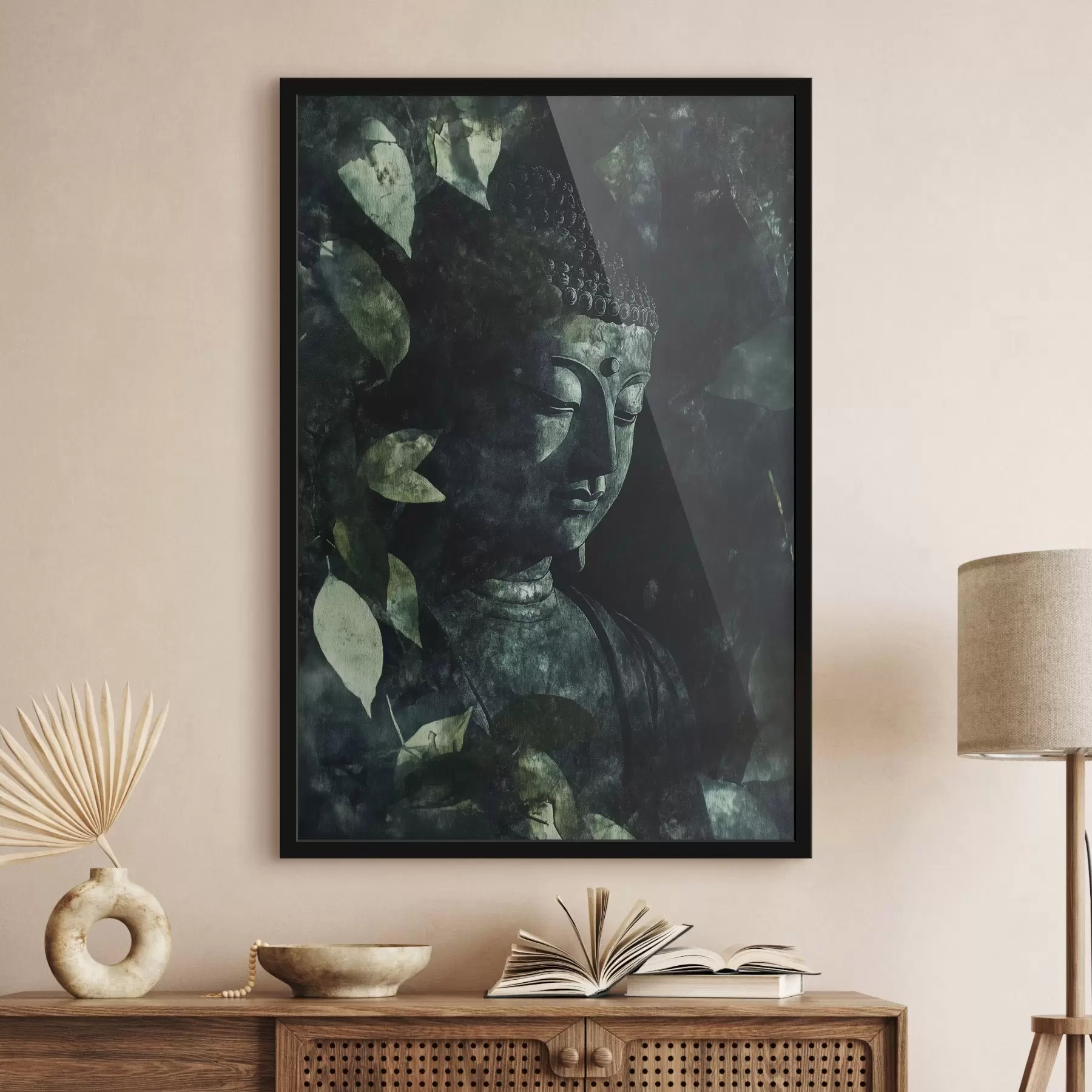 fotószőnyeg Meditáló Buddha a zöld levelekben, spirituális f44029