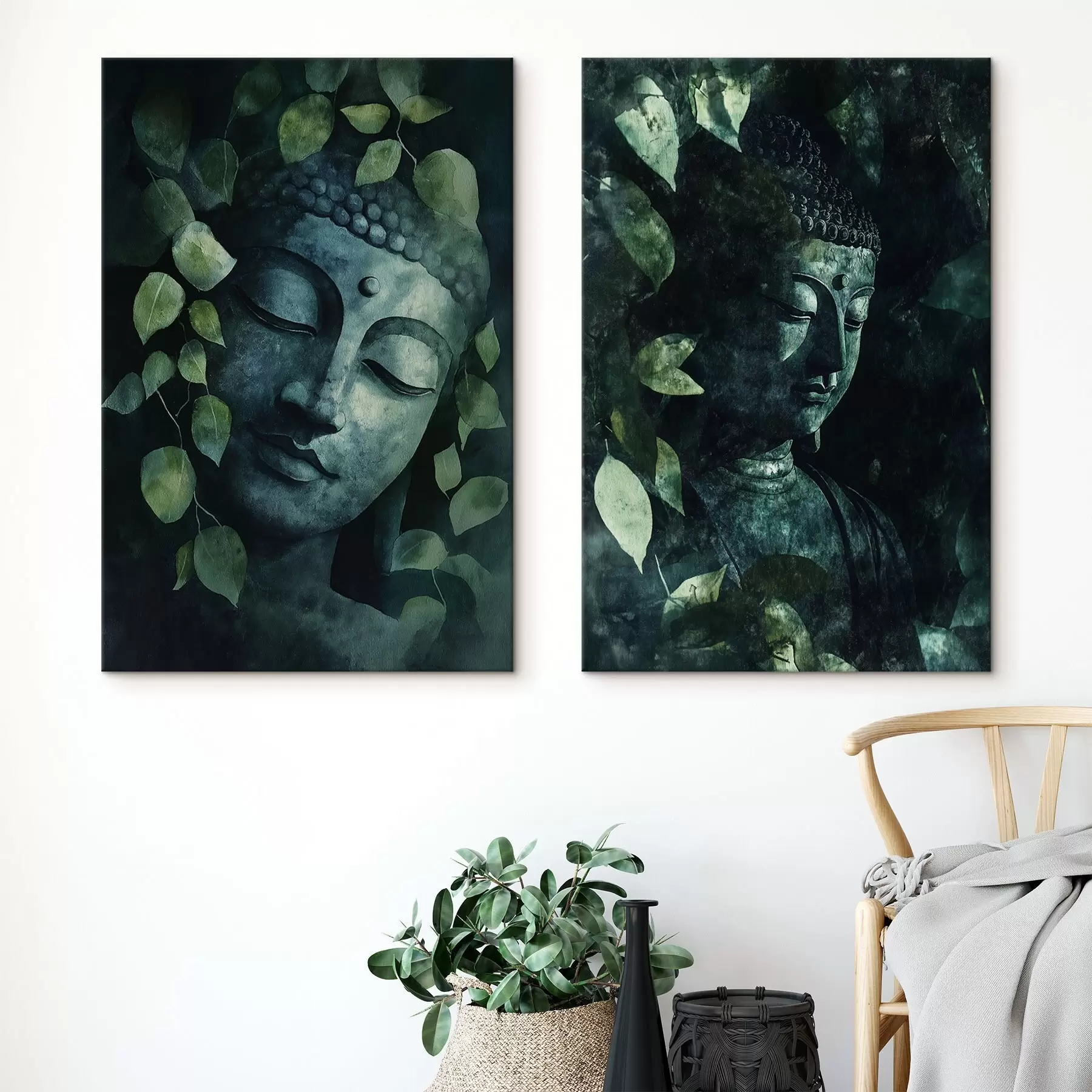 fotótapéta Zöld Buddha trópusi levelekben, akvarell stílusban m00451