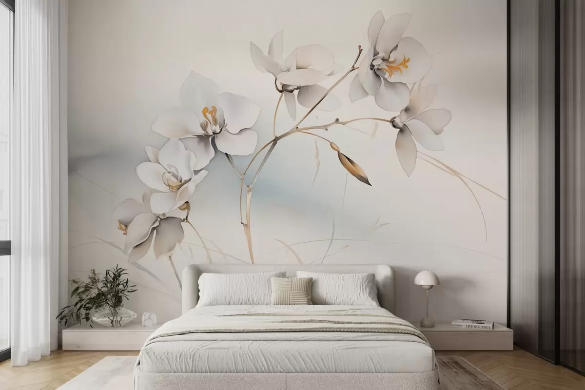 fotószőnyeg Fehér orchidea ág akvarell stílusban w09022