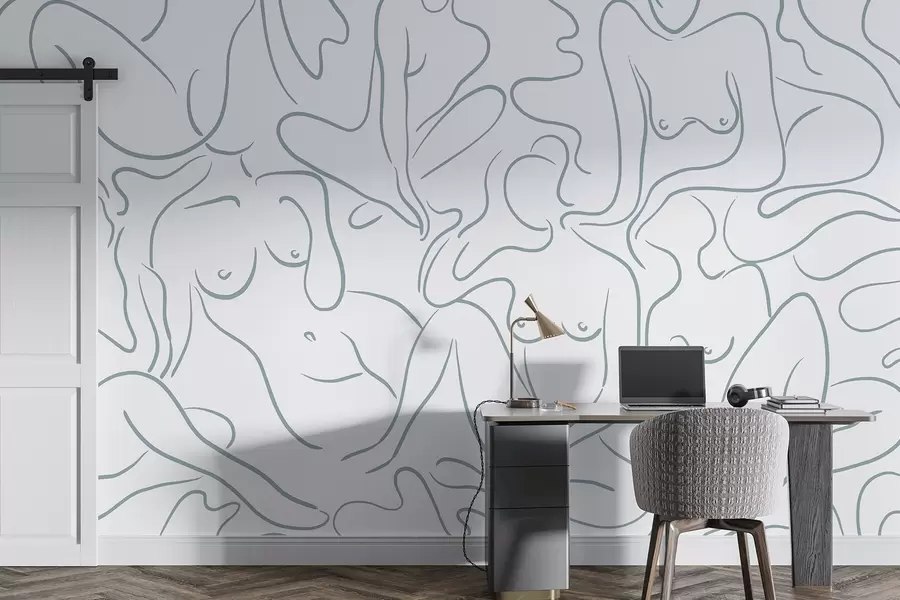 fotószőnyeg Vonalrajz anatómiai sziluettek, absztrakció, kék szín w03755v1