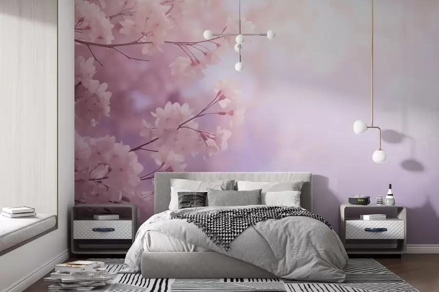 fotószőnyeg Sakura ágak rózsaszín virágokkal pasztell háttéren w03804