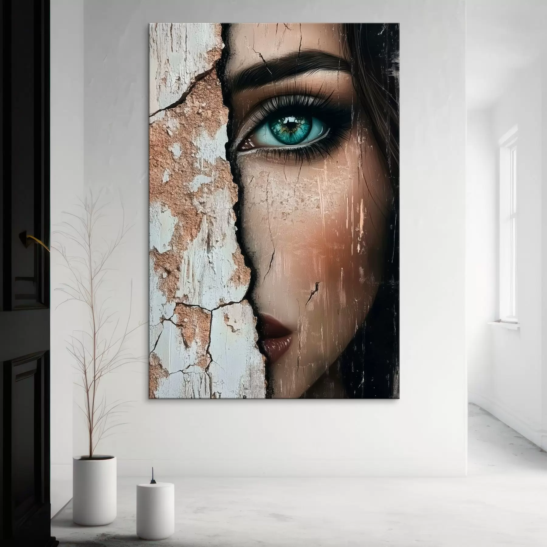 fotótapéta Lány arca a régi fal mögött s44069