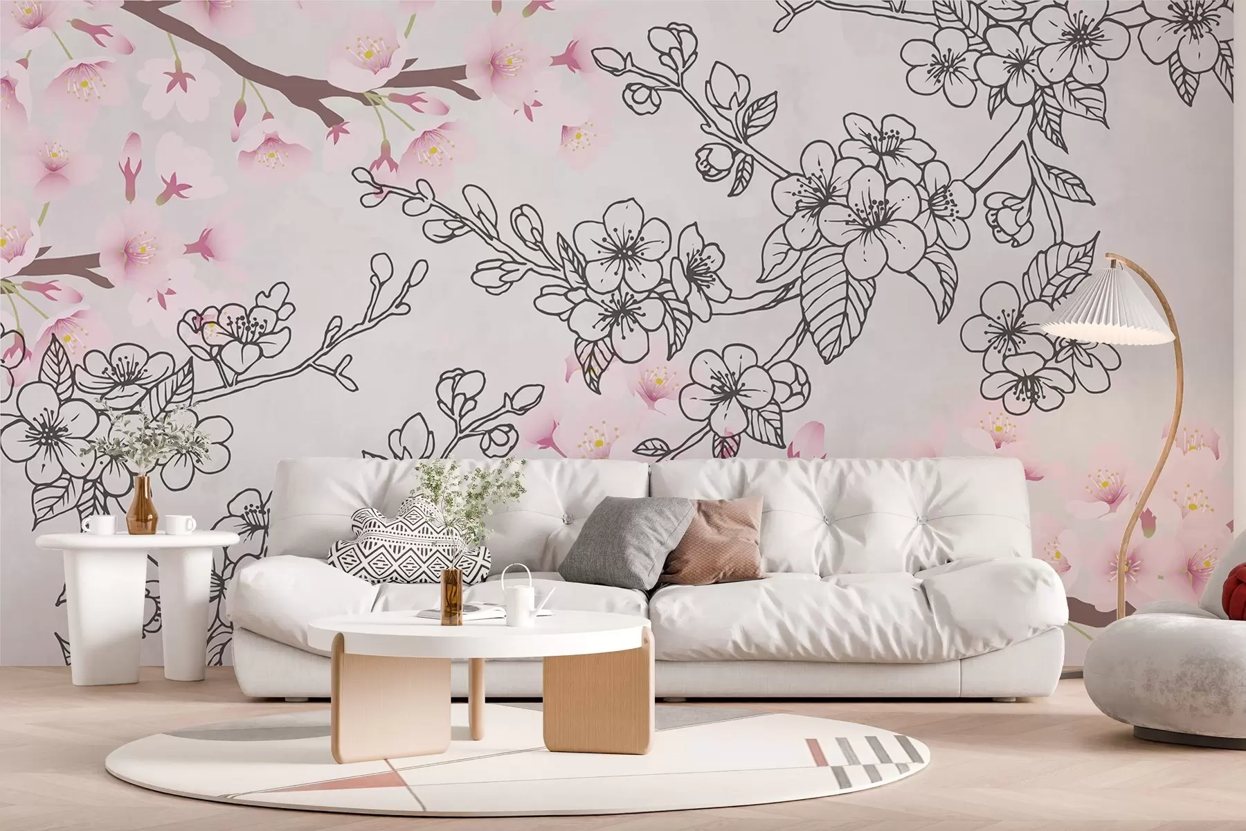 fotószőnyeg Sakura ágak rajzolt és színes w03711