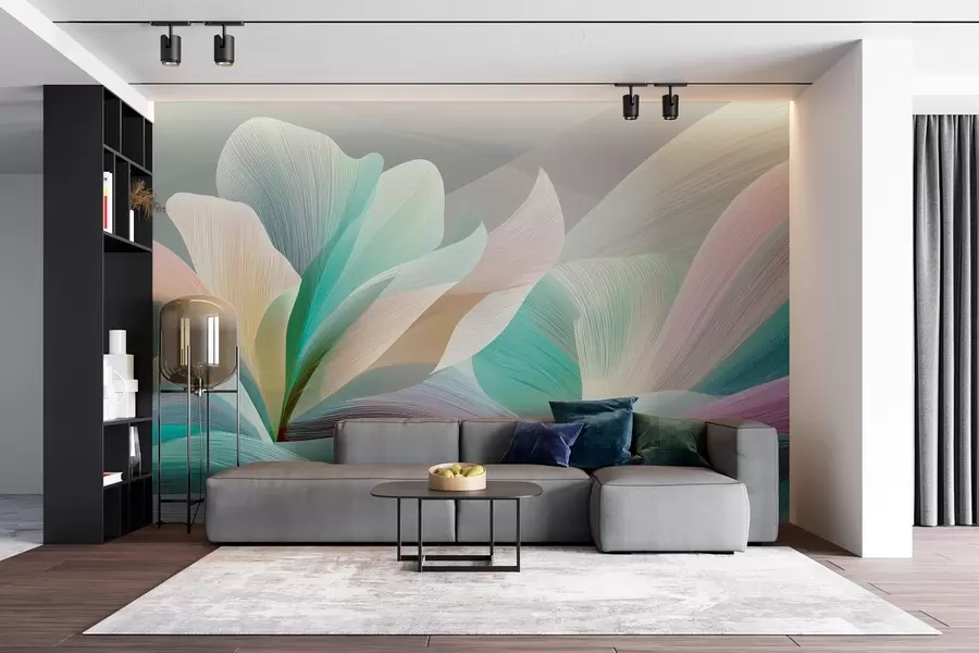 fotószőnyeg Elegáns absztrakció sima görbékkel, amelyek egy virágra és hullámokra emlékeztetnek w09075