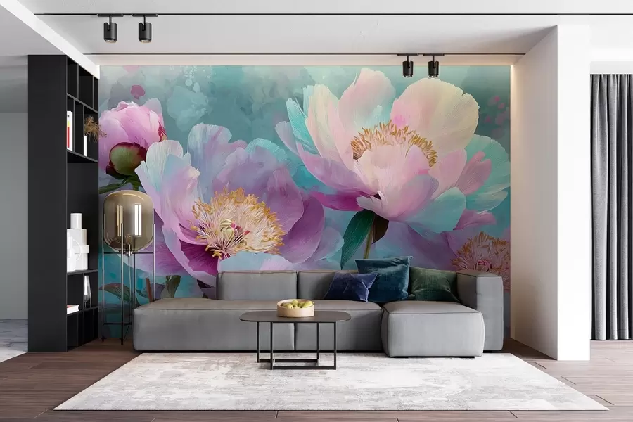 fotószőnyeg Színes bazsarózsák kék és lila árnyalatokban w09087