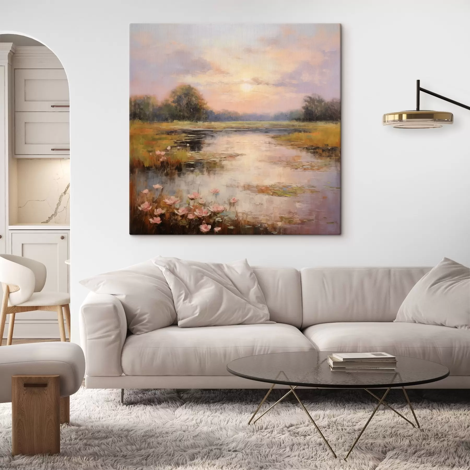 fotótapéta Víztest virágokkal naplementében s44044