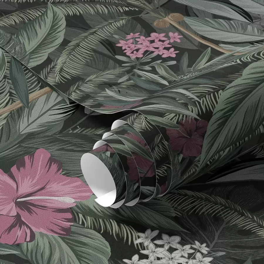 fotószőnyeg Trópusi levelek és madár sötét háttéren a00140