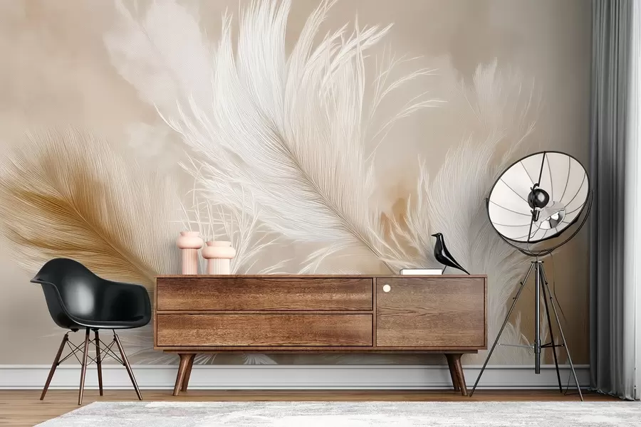 fotószőnyeg Repülő légies tollak bézs háttéren w09102