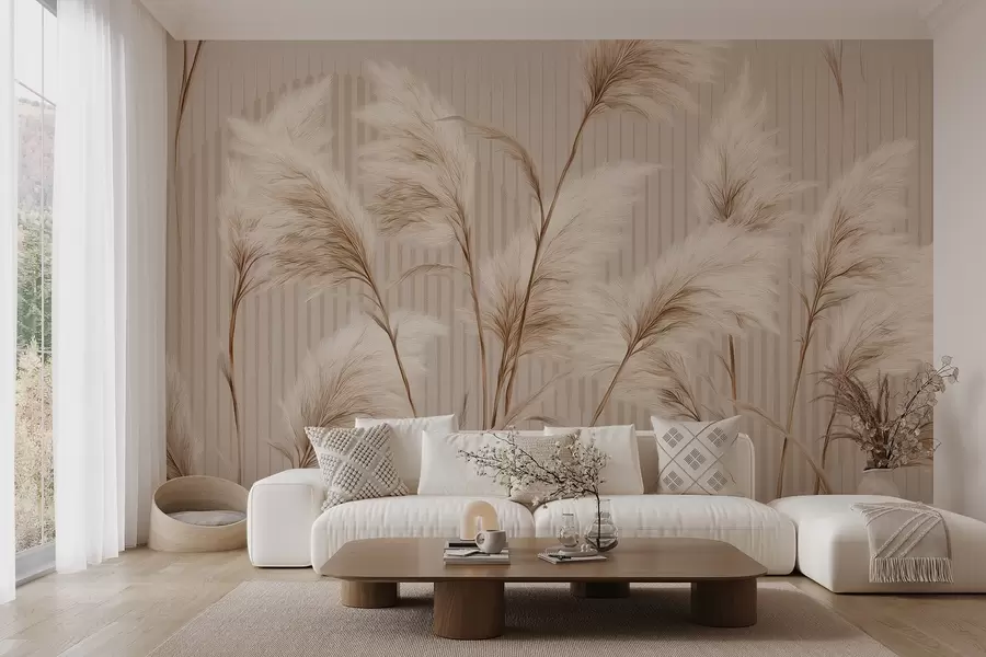 fotószőnyeg Pampas fű bézs tónusú vonalakkal a háttérben w09104