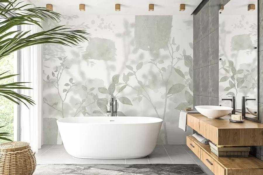 fotószőnyeg Fák sziluettjei, ágak, természet, akvarell, zöld színek, vízfestmény w03911v1