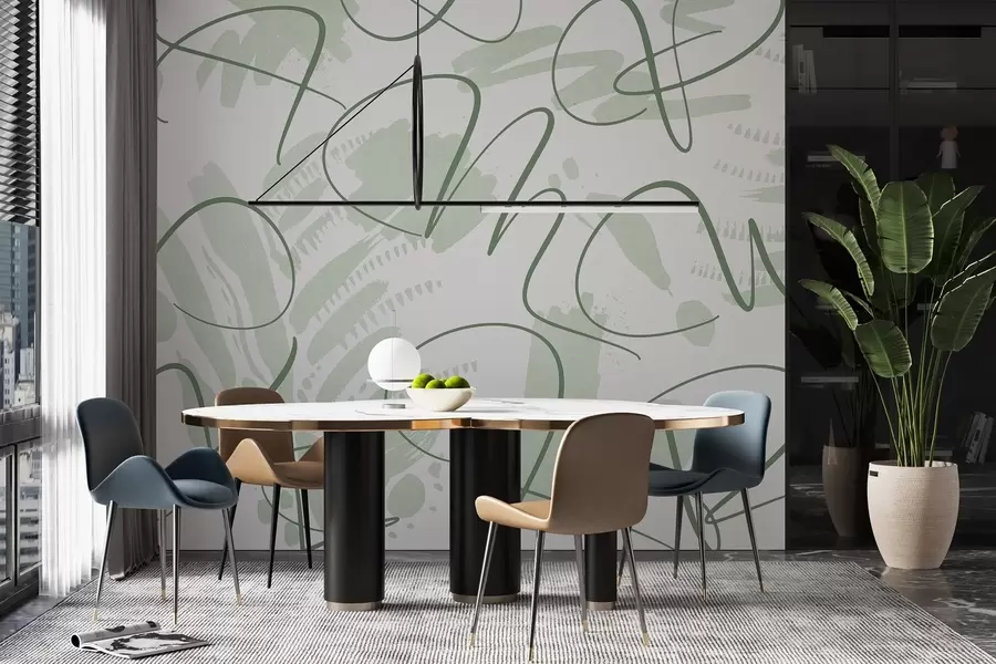 fotószőnyeg Kalligrafikus absztrakció betűkkel, ecsetvonásokkal, zöld színnel w03913v3