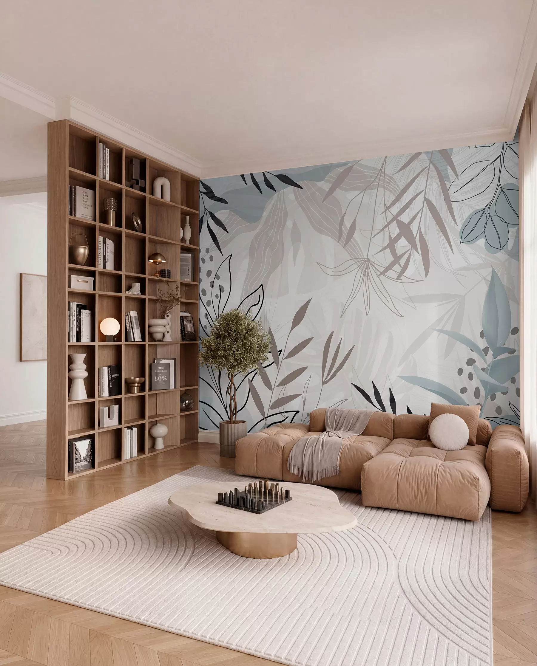fotószőnyeg Levelek modern vonalakkal w09105