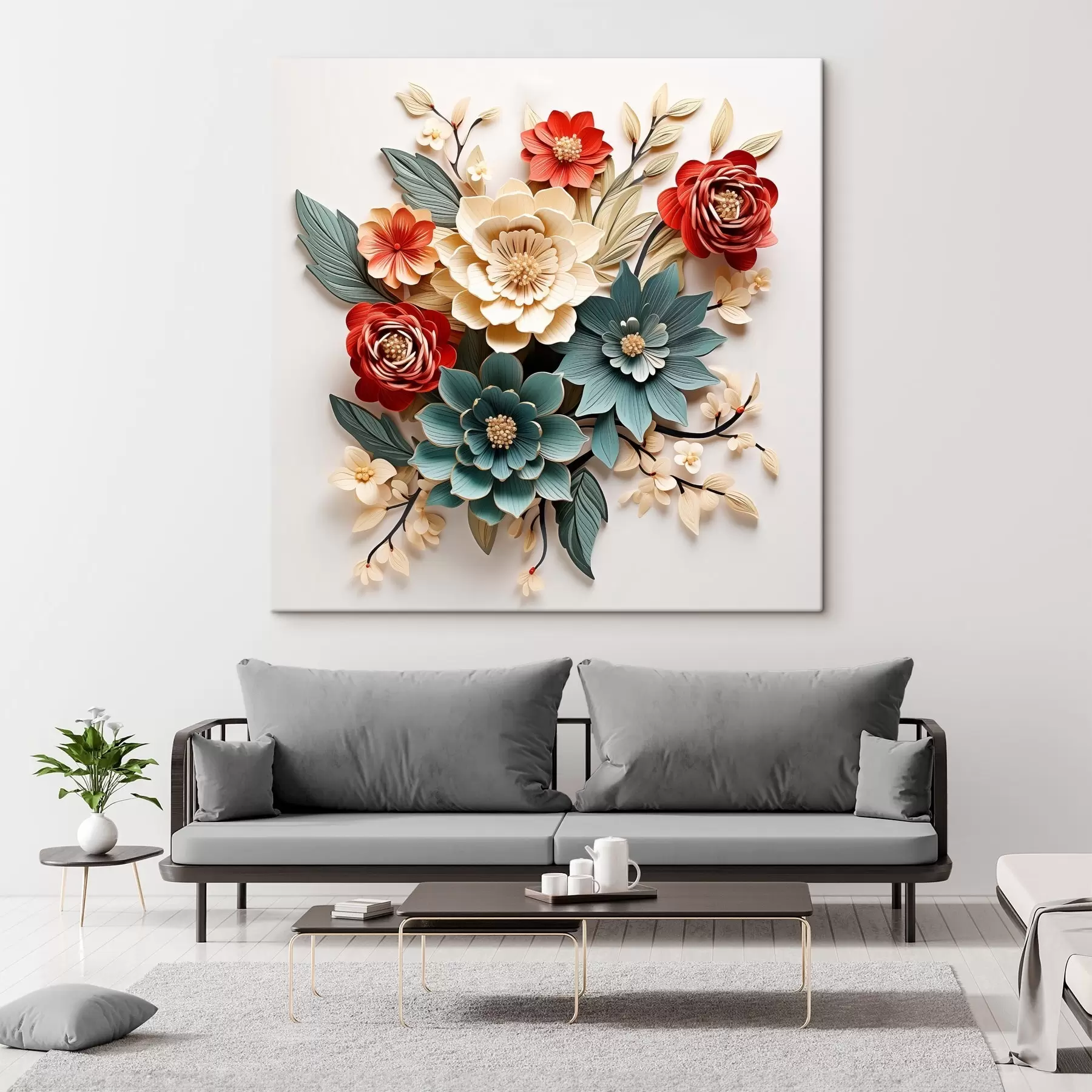 fotótapéta Fényes és terjedelmes 3D virágkompozíció s44338