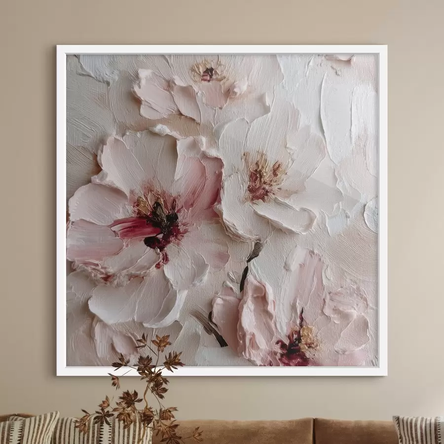 fotószőnyeg Virágok impasto stílusú imitációval rózsaszín és fehér vonásokkal f44333