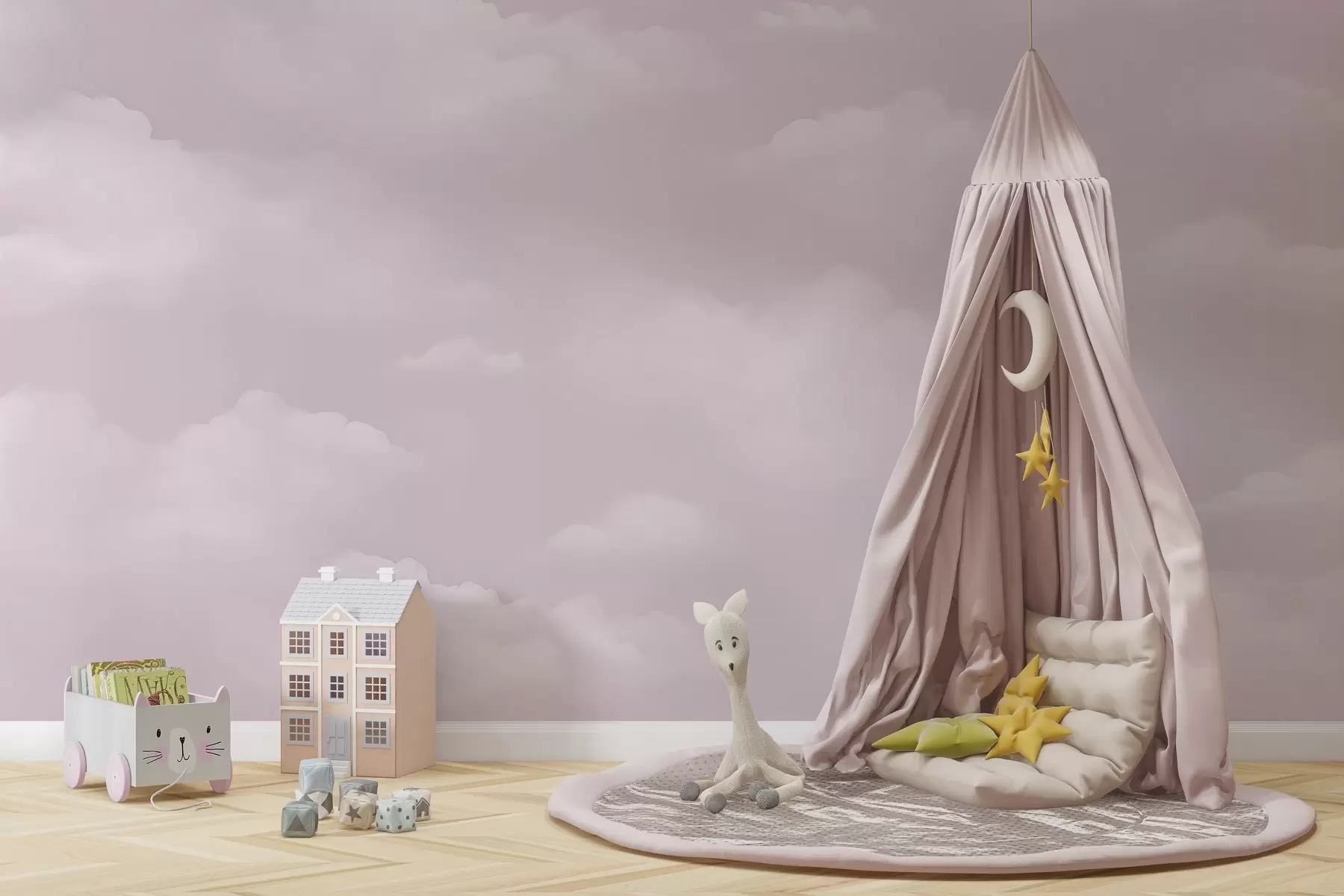 fotószőnyeg Rózsaszín felhők finom pasztell árnyalatokban w03994v2