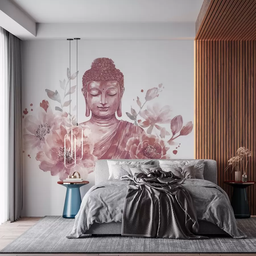 fotószőnyeg Akvarell Buddha virágokkal, spirituális, bordó színpaletta  w04005v2