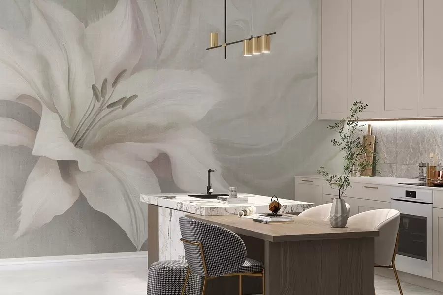 fotószőnyeg Liliom virág folyékony absztrakció, virágos, szürke színek w04006v2