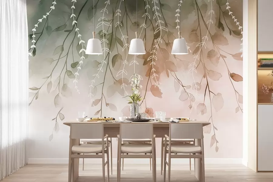 fotószőnyeg Ágak levelekkel akvarell stílusban, természetes őszi színekkel w04007v1