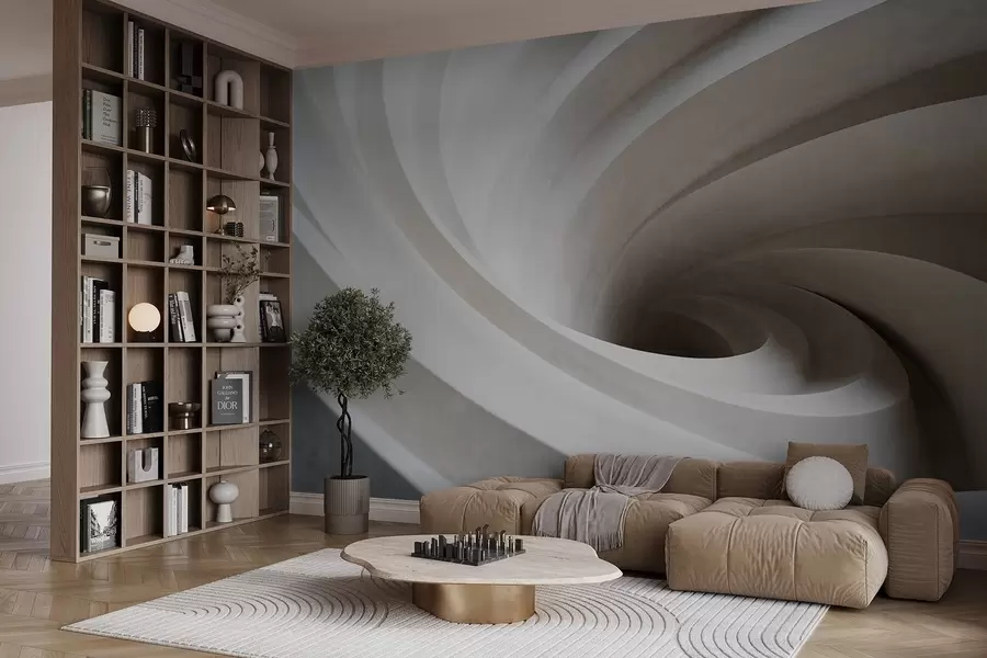 fotószőnyeg Fehér és bézs rétegek absztrakt, texturált örvénye, amely örvényhatást kelt, dinamikus kompozíció, modern, minimalista design w09144