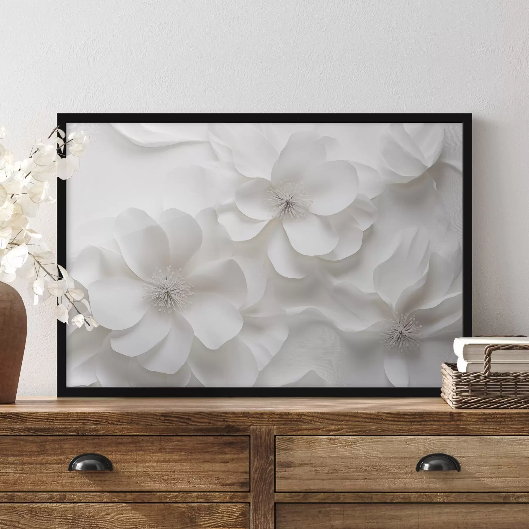 fotószőnyeg Fehér dekoratív virágok finom szirmokkal és bonyolult porzóval f44406