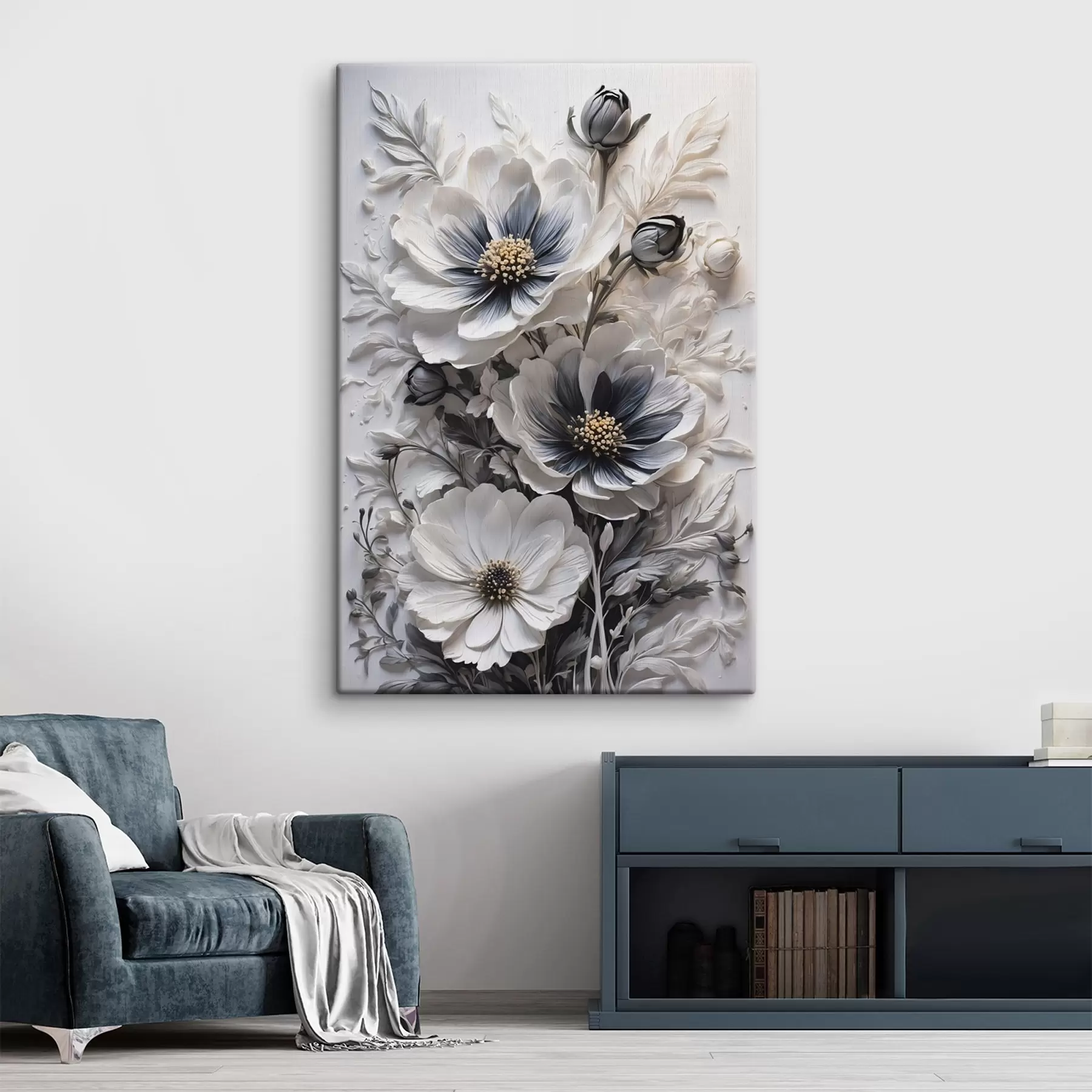 fotótapéta Fekete-fehér virágok fehér háttéren s44446