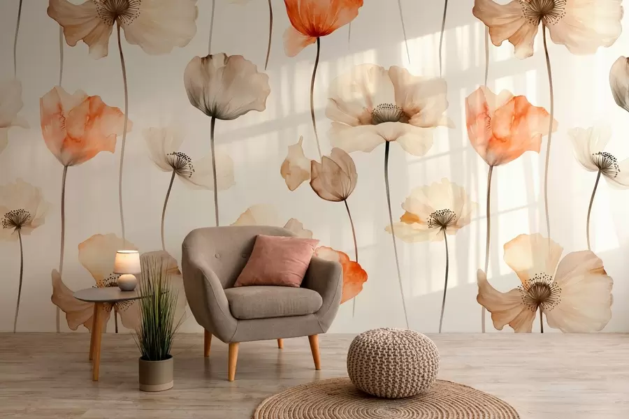 fotószőnyeg göndör pipacsok akvarell stílusban w04031