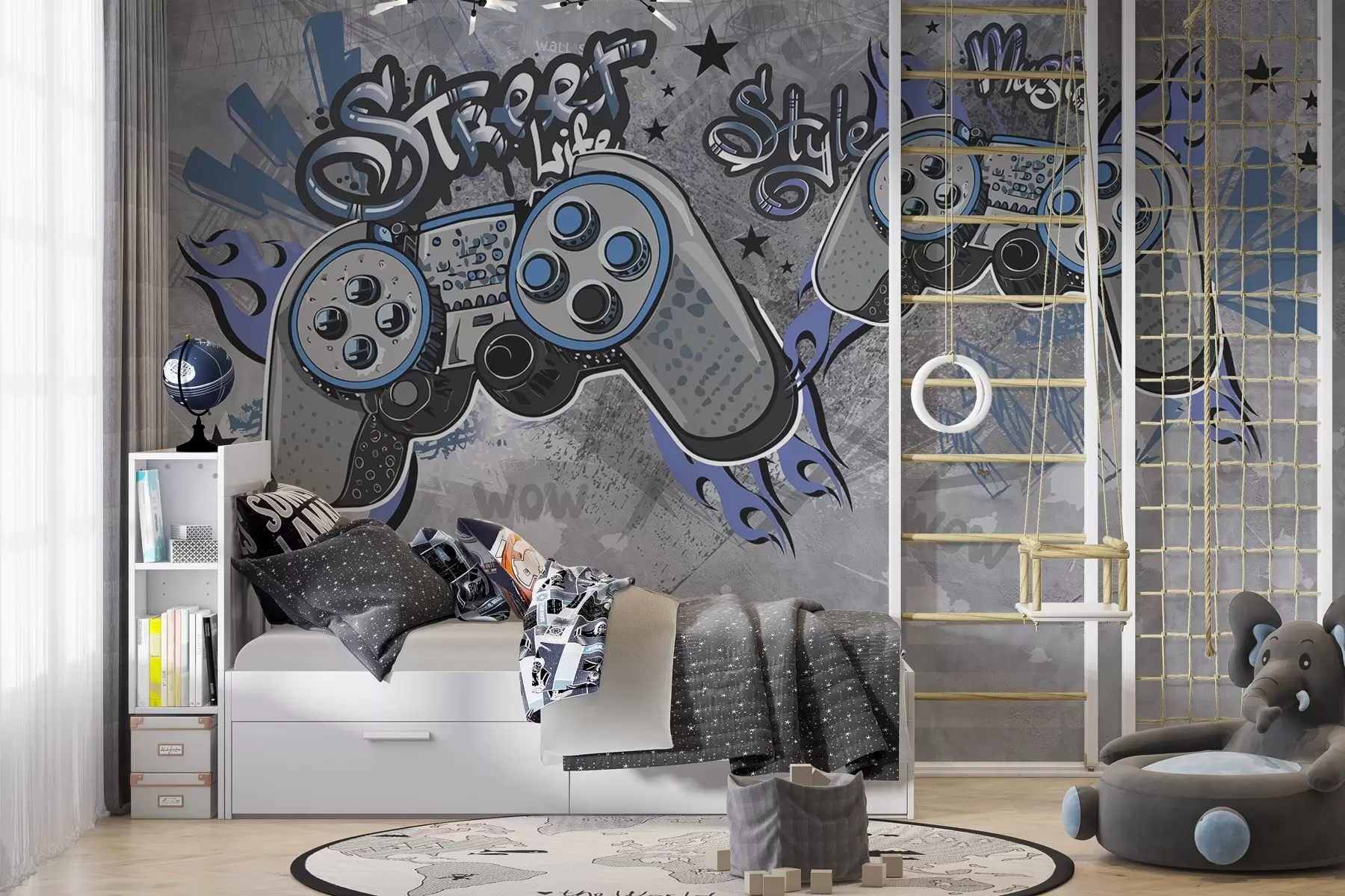 fotószőnyeg Street art stílusú konzolok a grunge falon w04054