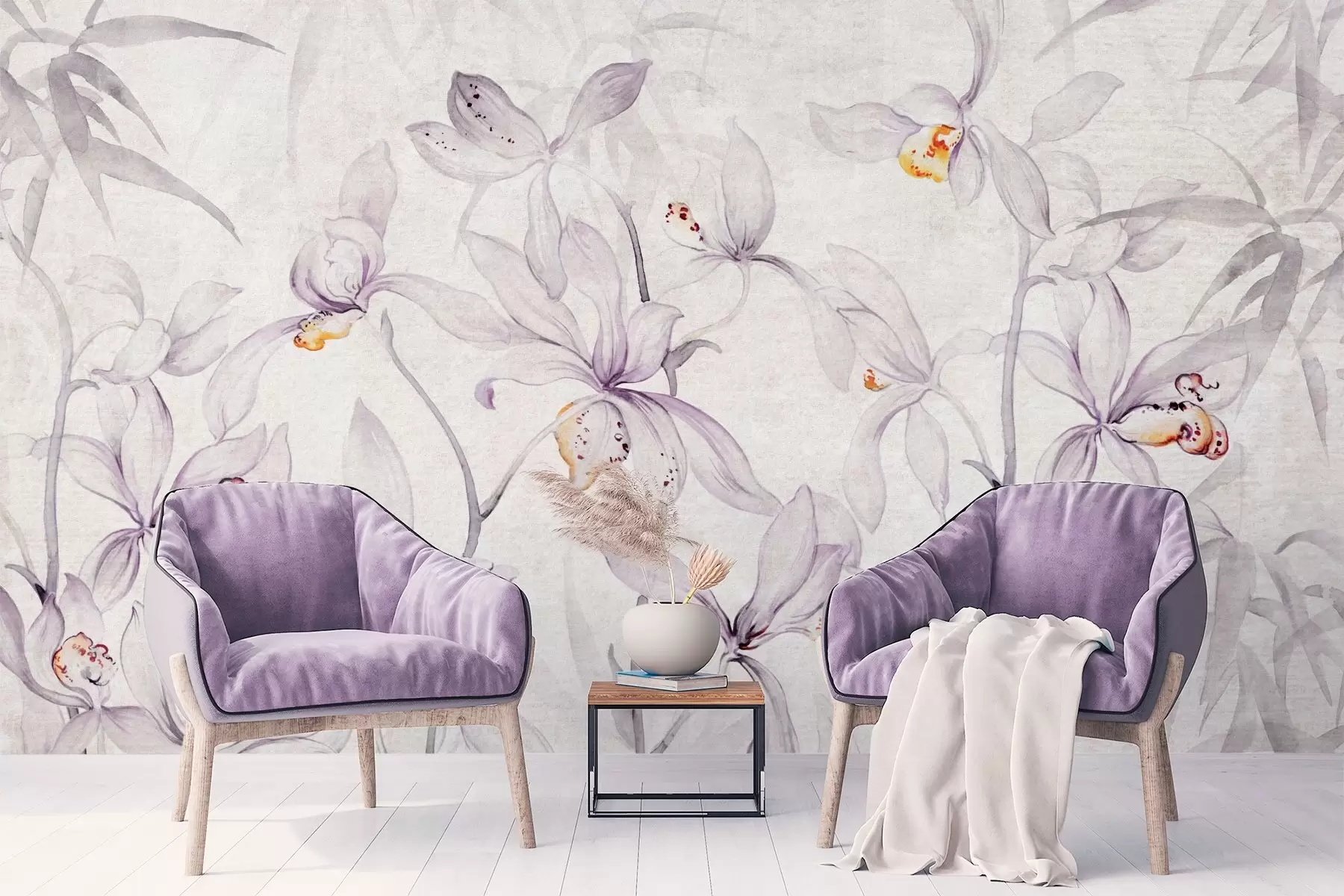 fotószőnyeg Vad orchideák, lila árnyalatok w03933