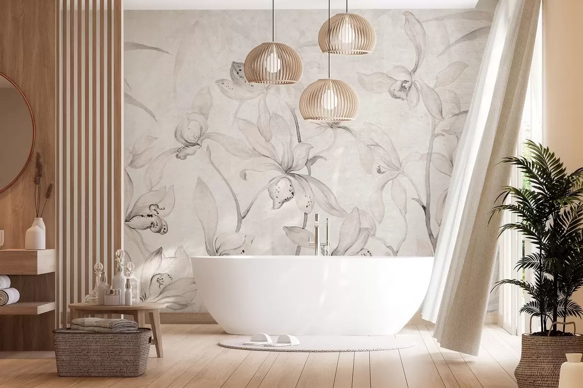 fotószőnyeg Vad orchideák, bézs árnyalatok w03933v1