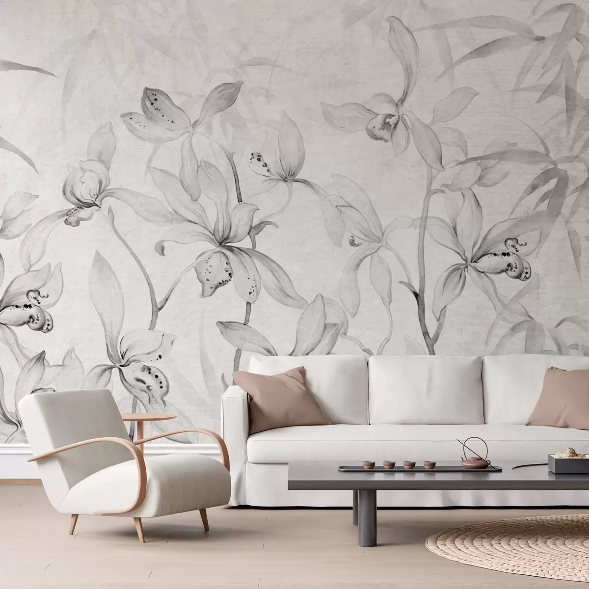 fotószőnyeg Vad orchideák, monokróm árnyalatok w03933v2