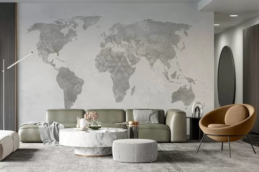 fotószőnyeg Világtérkép mintával, monokróm árnyalatokkal w03954v1