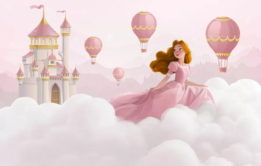 fotószőnyeg Hercegnő a felhők között a háttérben a táj a kastéllyal w04015v1