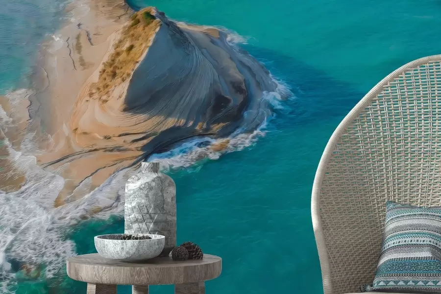 fotószőnyeg Görögország sziget, olaj stílusú textúra, tengerpart, akvamarin színű víz, realizmus w04094