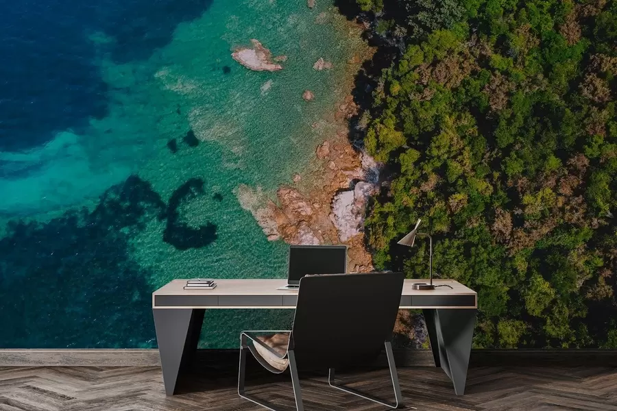 fotószőnyeg Spanyolország tengerparti aqumarine víz, fenyőerdő, légi fotózás w04099